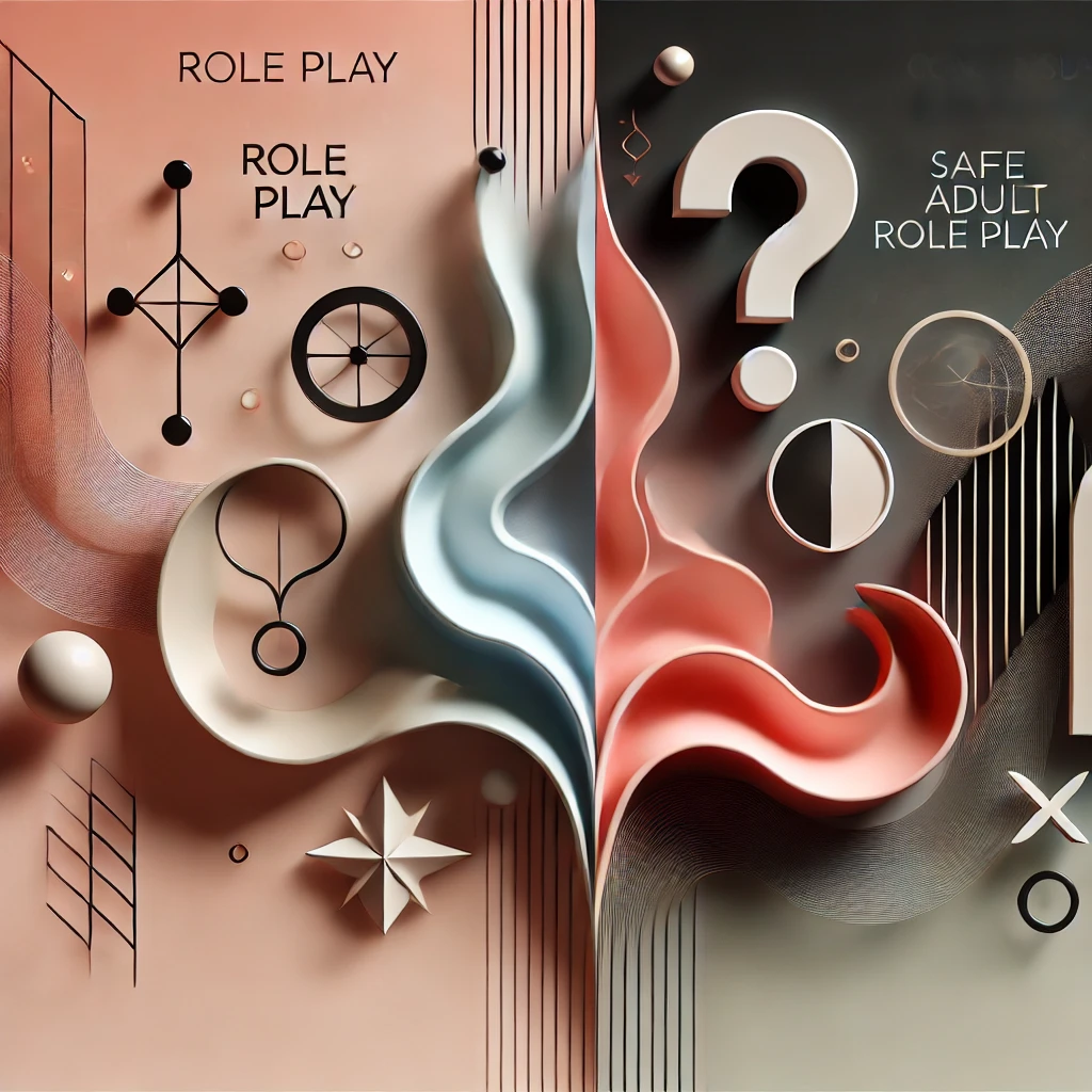 Abstract Representation of Role Play in the Webcam Industry An abstract image symbolizing role play in the webcam industry, featuring soft and bold shapes, representing desire and boundaries.
