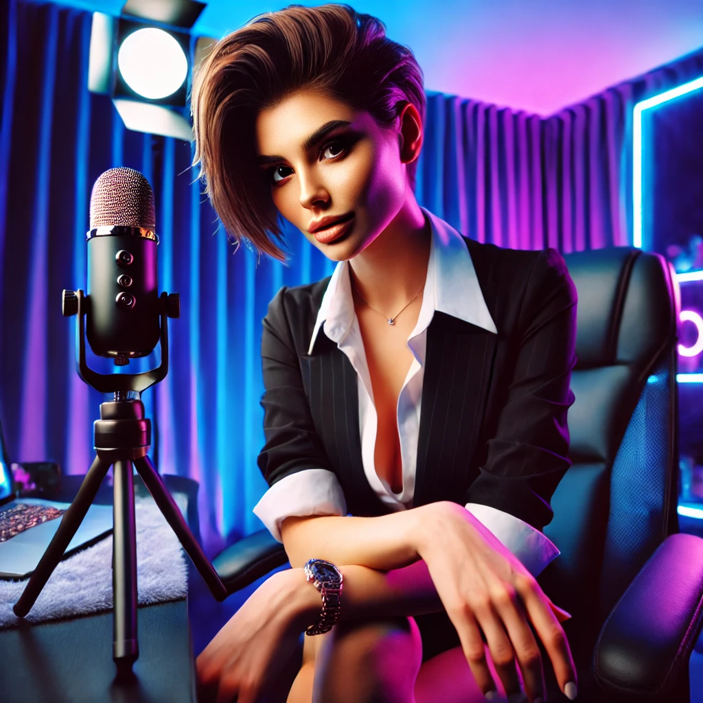 The Art of Control in Webcam Sessions A confident webcam performer engaging with an audience, exuding control and charisma.