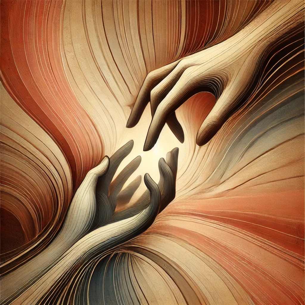 Abstract Depiction of Submission and Trust An abstract artistic representation of submission and trust, featuring intertwined hands symbolizing guidance and surrender.