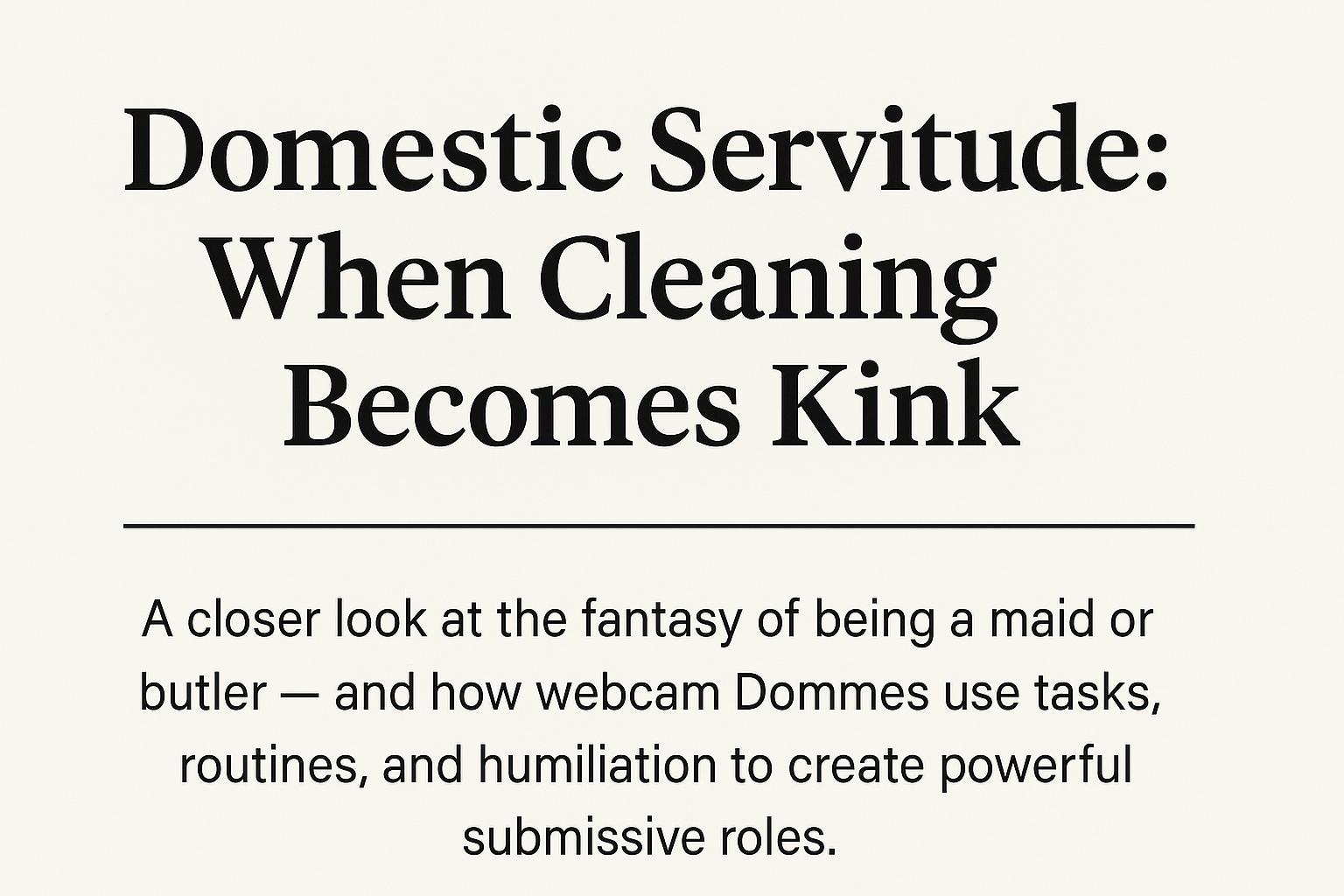 Text-based image with the title 'Domestic Servitude: When Cleaning Becomes Kink' and a descriptive subheading on a minimalist, neutral background.